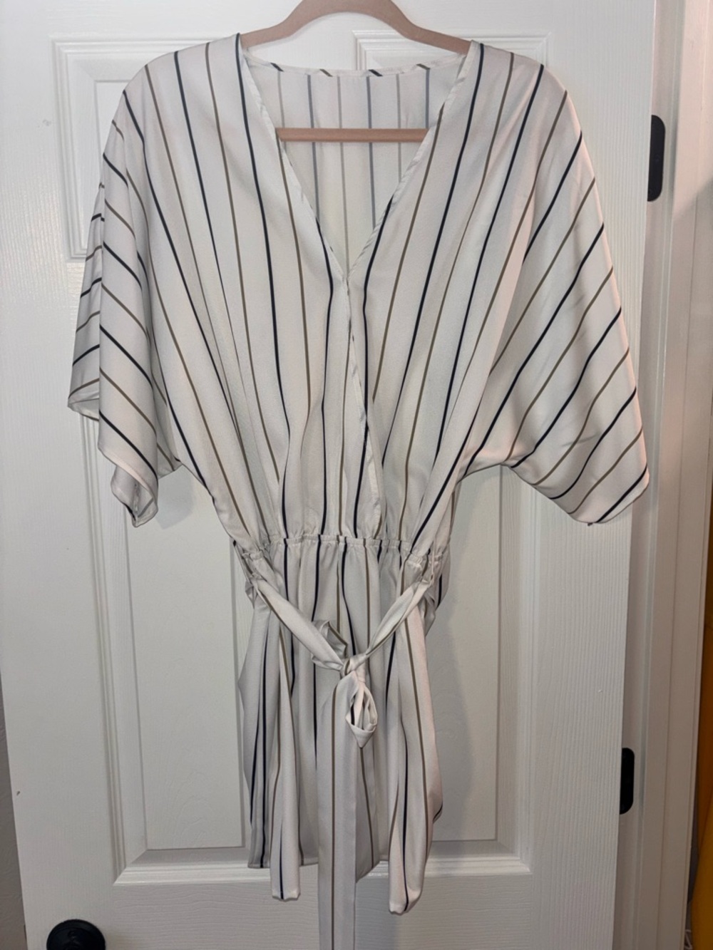 Cupshe White and Black Striped V-Neck Jumpsuit Romper